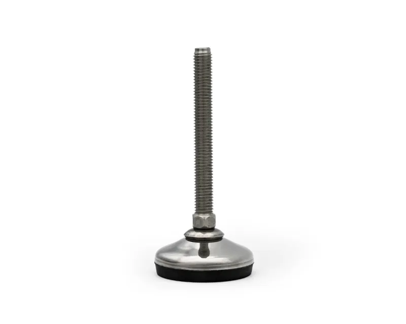Gelenkfuß VULCANIZED Edelstahl, Ø 50 mm, M14 x 175 mm Edelstahl, Hygienescheibe, Antirutsch NBR schwarz