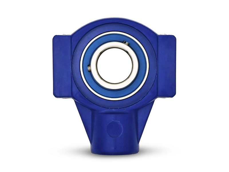 Waterproof IP69K Hygiene Spannlager TPLW 206, PBT Kunststoff Gehäuse blau, ohne Schmiernippel, MB Einsatz Edelstahl mit