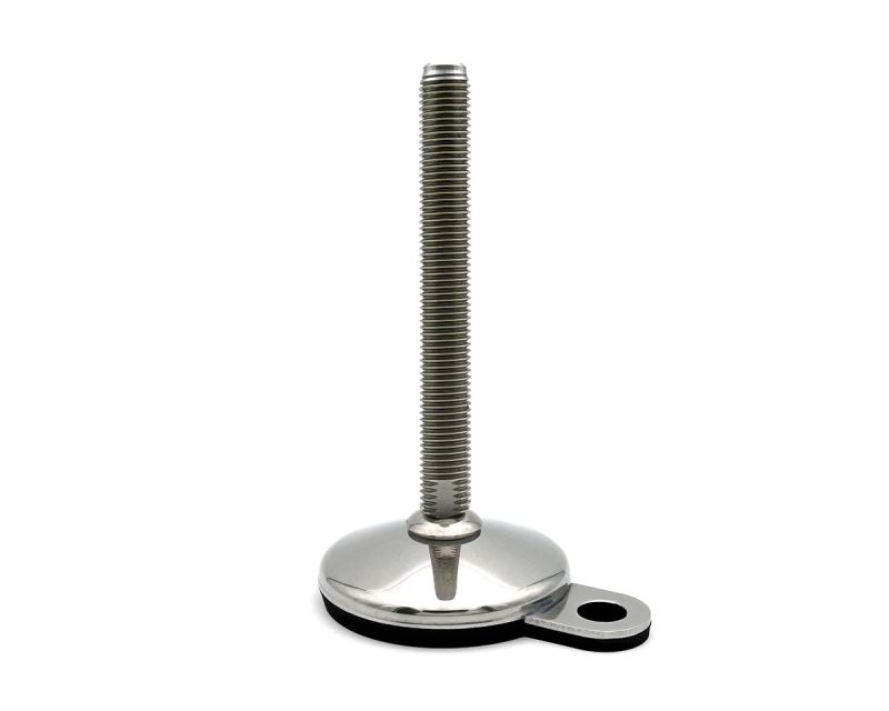 Maschinenfuß mit Gelenk VULCANIZED Edelstahl, Ø 60 mm, M20 x 150 mm Edelstahl, Hygienescheibe, Lasche Ø 15 mm, Antirutsch