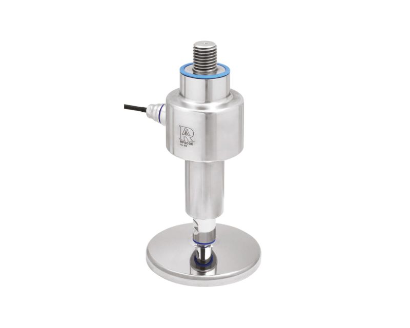 Set bestehend aus hygienischer Drucklast-Wägezelle und passendem Hygienefuß, 3-A zertifziert, Einbaulänge 152 mm