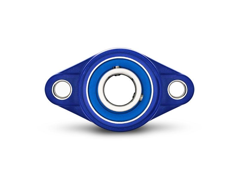 MOVET® Blue Hygiene 2-Loch Flanschlager LNFL 204, PBT Kunststoff Gehäuse blau, ohne Schmiernippel, Bohrungsabstand 76, 2 mm