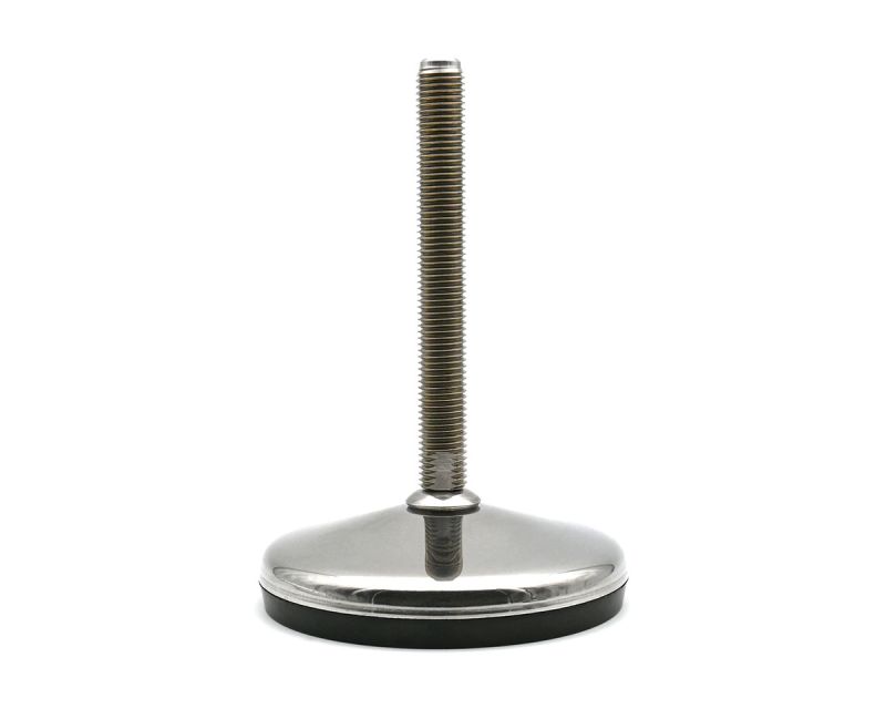 Nivellierfuß mit Gelenk VULCANIZED Edelstahl, Ø 120 mm, M20 x 100 mm Edelstahl, Hygienescheibe, Antirutsch NBR schwarz