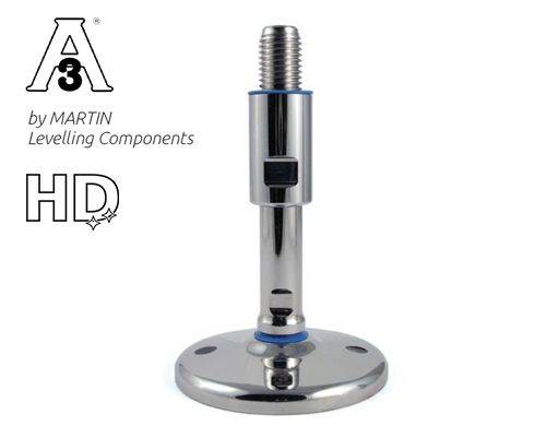 Nivellierfuß mit Gelenk TEKNO-HYGIENIC 3-A, Ø 100 mm, M24 x 140 mm Edelstahl, Verstellweg 45 mm, Hülse 60 mm, Bohrungen Ø