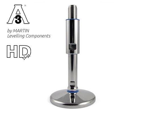 Gelenkfuß TEKNO-HYGIENIC 3-A, Ø 150 mm, M20 x 140 mm Edelstahl, Verstellweg 45 mm, Hülse 60 mm