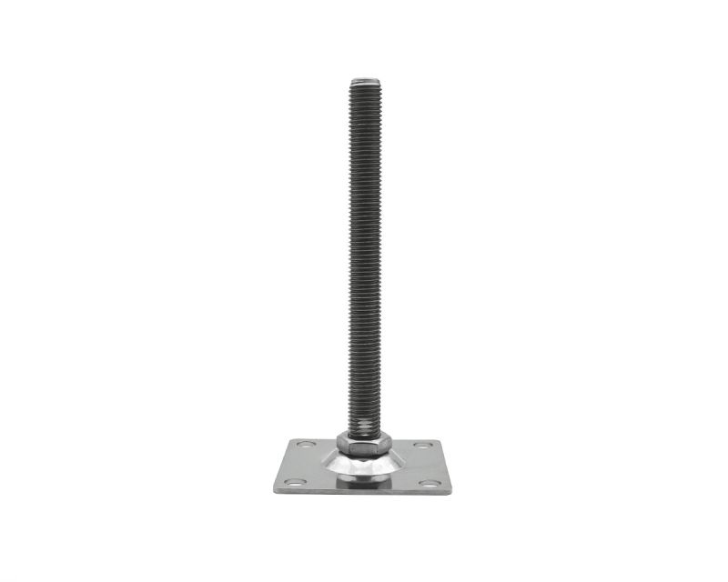 Gelenkfuß BLECHTELLER Edelstahl, 100 x 100 mm, M24 x 150 mm Edelstahl, Bohrungen Ø 12, 5 mm