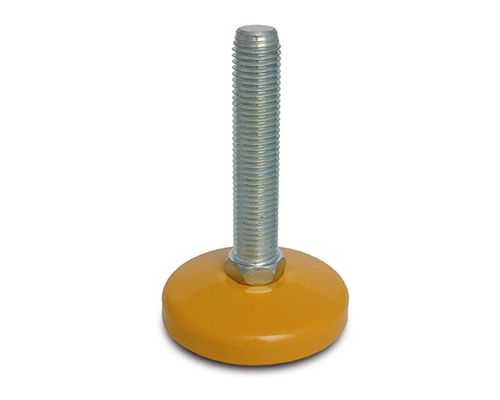 Maschinenfuß / Stellfuß MASSIV Stahl, Ø 80 mm, M16 x 100 mm Stahl verzinkt, pulverbeschichtet gelb, Antirutsch NBR schwarz