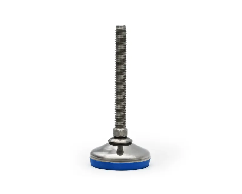 Gelenkfuß VULCANIZED Edelstahl, Ø 50 mm, M10 x 75 mm Edelstahl, Hygienescheibe, Antirutsch EPDM blau