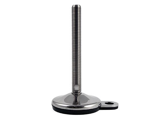Nivellierfuß mit Gelenk VULCANIZED Edelstahl, Ø 80 mm, M16 x 150 mm Edelstahl, Lasche Ø 15 mm, Antirutsch NBR schwarz
