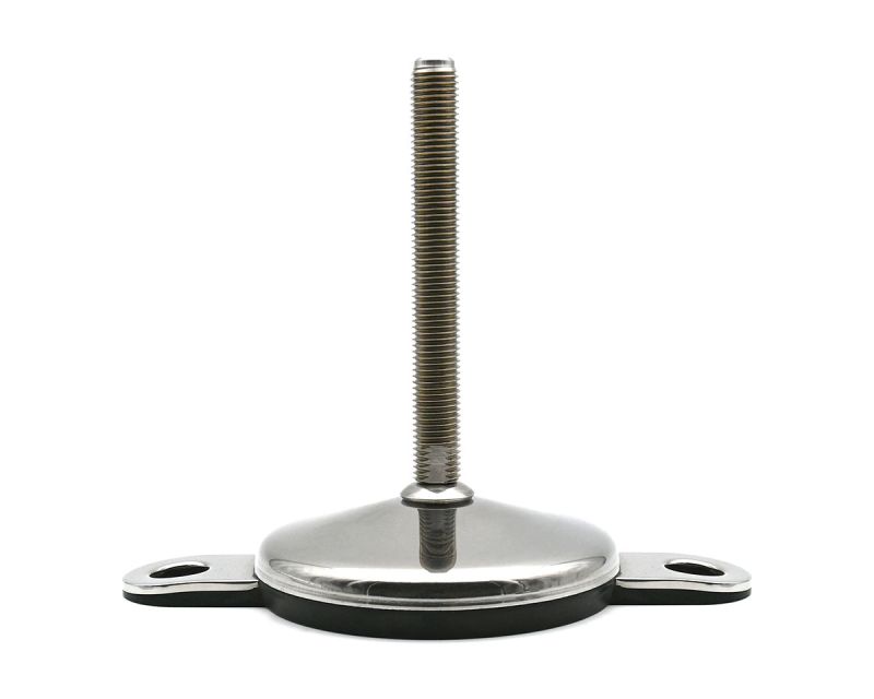 Maschinenfuß mit Gelenk VULCANIZED Edelstahl, Ø 80 mm, M20 x 100 mm Edelstahl, Hygienescheibe, 2 Laschen Ø 15 mm, Antirutsch