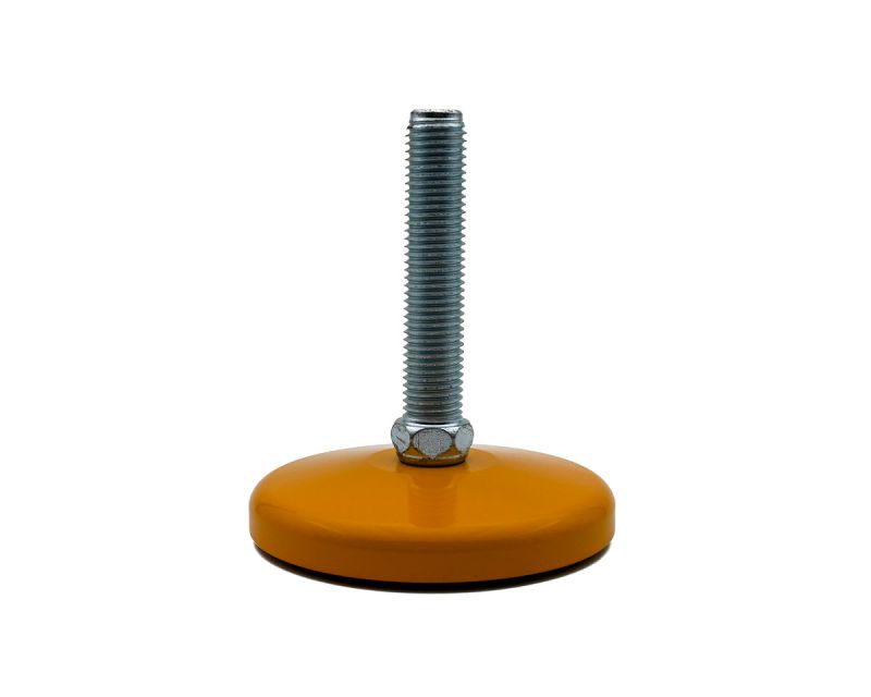 Maschinenfuß / Stellfuß MASSIV Stahl, Ø 120 mm, M30 x 250 mm Stahl verzinkt, pulverbeschichtet gelb, Antirutsch NBR schwarz