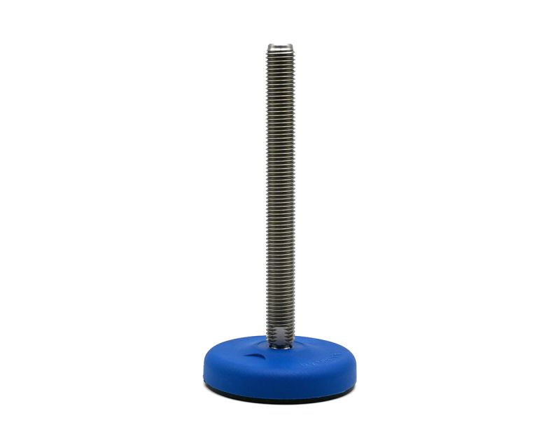Gelenkfuß ECO30 Kunststoff PA blau, Ø 103 mm, M16 x 200 mm Edelstahl, Durchschlagsbohrungen Ø 12, 5 mm, Antirutsch NBR