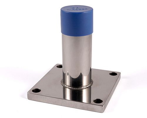 Anschraubflansch mit Edelstahlplatte 3-A zertifiziert M30, H=110, Edelstahlplatte 98x98x10 mm mit LDPE Endkappe