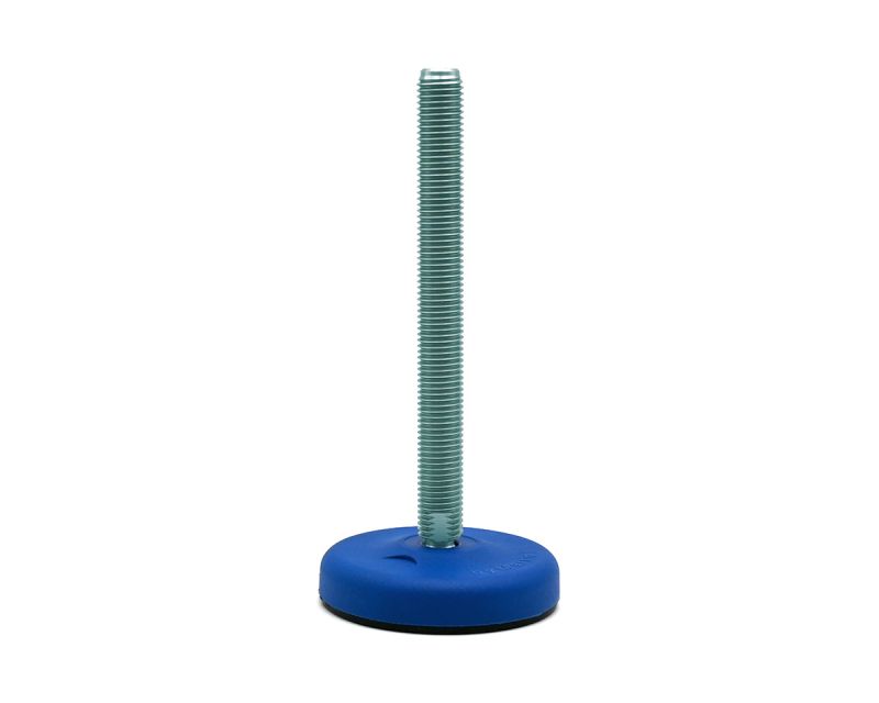 Gelenkfuß ECO30 Kunststoff PA blau, Ø 83 mm, M16 x 100 mm Stahl verzinkt, Durchschlagsbohrungen Ø 8, 5 mm, Antirutsch NBR