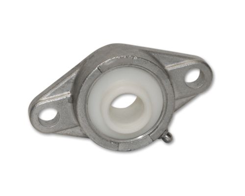 MOVET® 2-Loch Flanschlager SFL 204, Edelstahl Gehäuse, Bohrungsabstand 90 mm, PNS Einsatz Kunststoff, Ø 20 mm