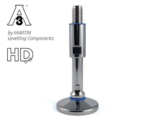 Gelenkfuß TEKNO-HYGIENIC 3-A, Ø 100 mm, M16 x 140 mm Edelstahl, Verstellweg 45 mm, Hülse 60 mm