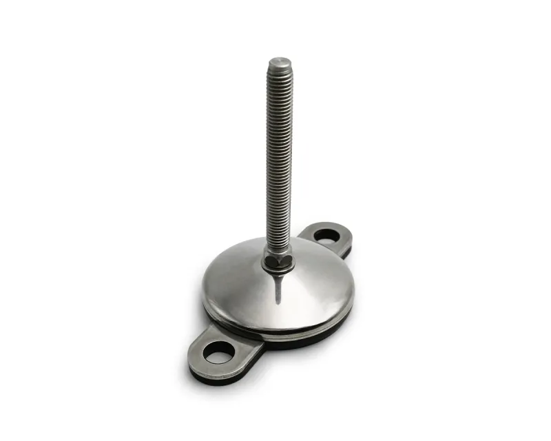 Gelenkfuß VULCANIZED Edelstahl, Ø 80 mm, M10 x 50 mm Edelstahl, 2 Laschen Ø 15 mm, Antirutsch NBR schwarz, Seitenansicht