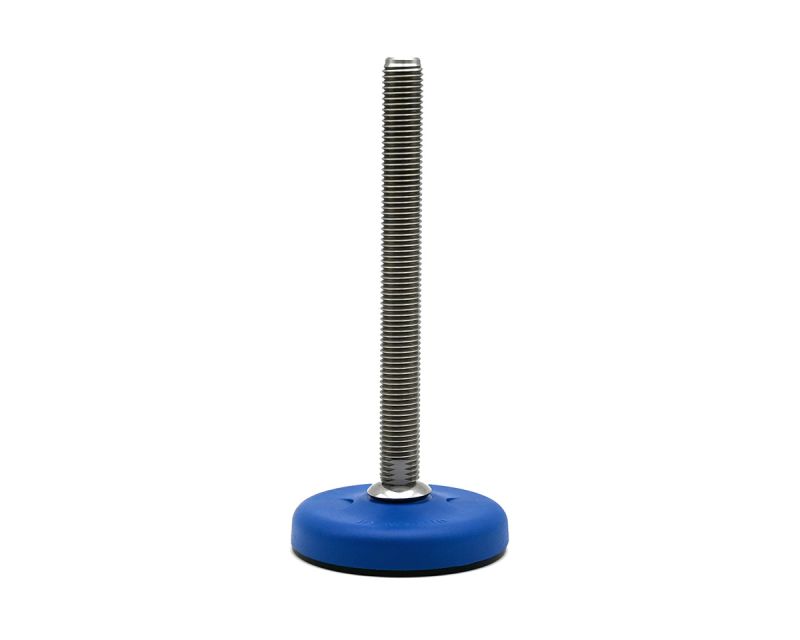 Gelenkfuß ECO16 Kunststoff PA blau, Ø 103 mm, M16 x 100 mm Edelstahl, Durchschlagsbohrungen Ø 12, 5 mm, Antirutsch NBR