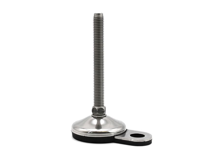 Maschinenfuß mit Gelenk VULCANIZED Edelstahl, Ø 60 mm, M12 x 100 mm Edelstahl, Lasche Ø 15 mm, Antirutsch NBR schwarz