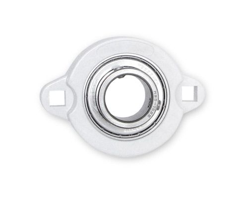 MOVET® 2-Loch Flanschlager LXL 202, PBT Kunststoff Gehäuse weiß, Bohrungsabstand 71, 4 mm, MB Einsatz Edelstahl, Ø 15 mm