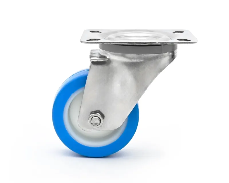 MOVET Lenkrolle, Gehäuse Stahl verzinkt, Laufrad-Ø 100 mm, PA6 weiß, Lauffläche PU blau, 82 Shore, Radbreite 35 mm
