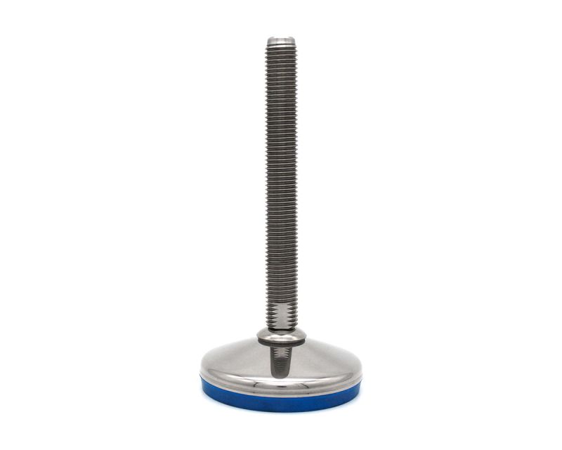 Gelenkfuß VULCANIZED Edelstahl, Ø 50 mm, M16 x 150 mm Edelstahl, Hygienescheibe, Antirutsch EPDM blau