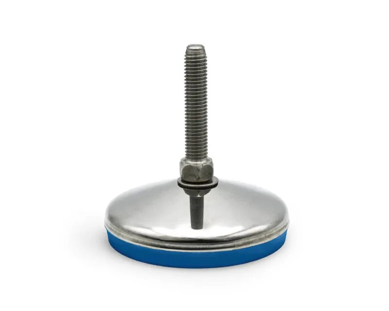 Stellfuß mit Gelenk VULCANIZED Edelstahl, Ø 80 mm, M12 x 100 mm Edelstahl, Antirutsch EPDM blau
