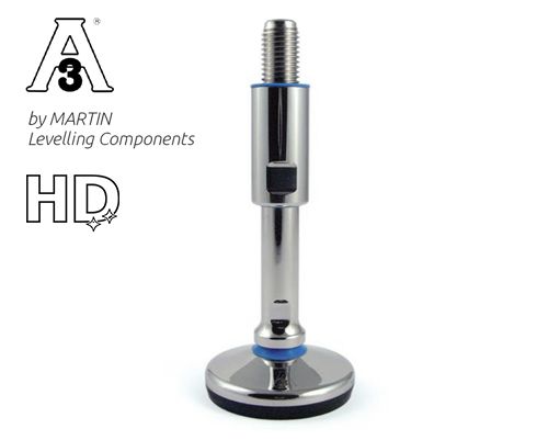 Stellfuß mit Gelenk TEKNO-HYGIENIC 3-A, Ø 80 mm, M20 x 140 mm Edelstahl, Verstellweg 45 mm, Hülse 60 mm, Antirutsch NBR