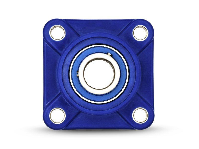 Waterproof IP69K Hygiene 4-Loch Flanschlager FPLW 205, PBT Kunststoff Gehäuse blau, ohne Schmiernippel, Bohrungsabstand 70
