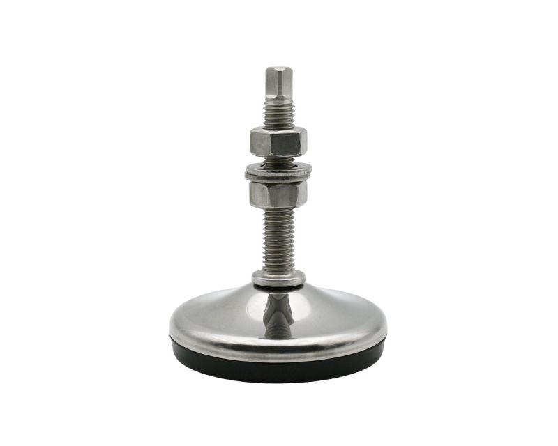 Maschinenfuß ANTIVIBRATION Edelstahl, Ø 120 mm, M24 x 125 mm Edelstahl, inkl. Kontermutter, Antirutsch NBR schwarz, dyn.