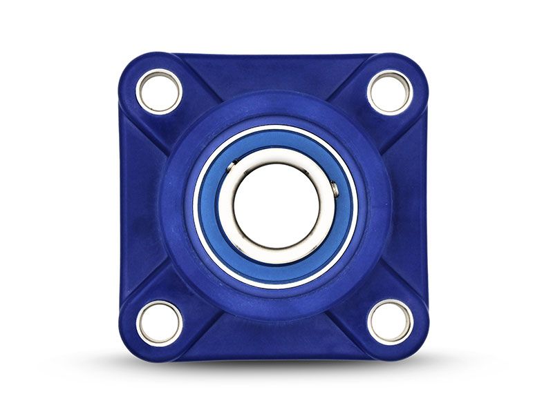 MOVET® Blue Hygiene 4-Loch Flanschlager FPL 205, PBT Kunststoff Gehäuse blau, ohne Schmiernippel, Bohrungsabstand 70 mm, MB