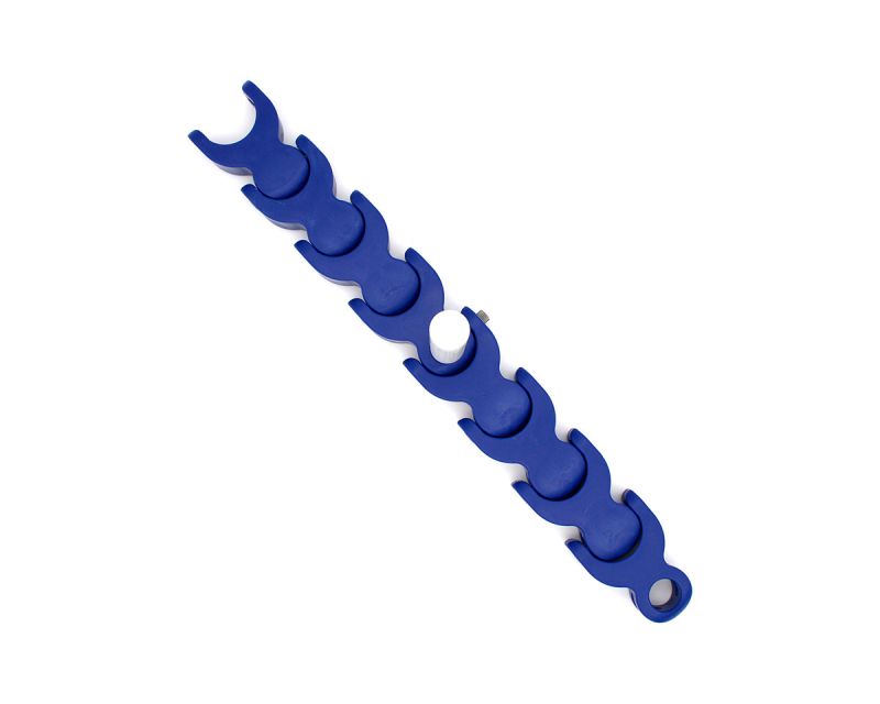 Multiflex-Kette 1702 LF Acetal BLAU Mitnehmerset 17+1 Basisglied, 900 mm lang, zur Montage von Mitnehmerbolzen