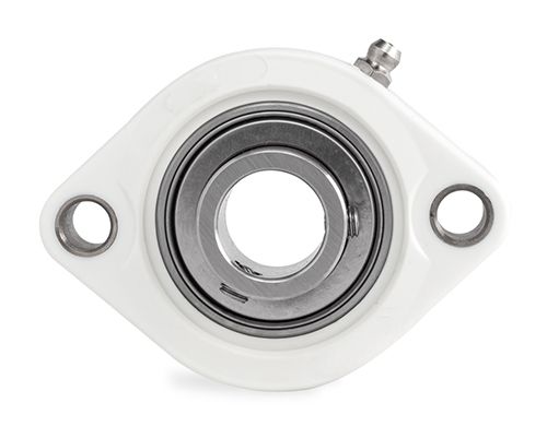 2-Loch Flanschlager CTL 205, PBT Kunststoff Gehäuse weiß, Bohrungsabstand 76, 2 mm, B Einsatz Stahl, Ø 25 mm