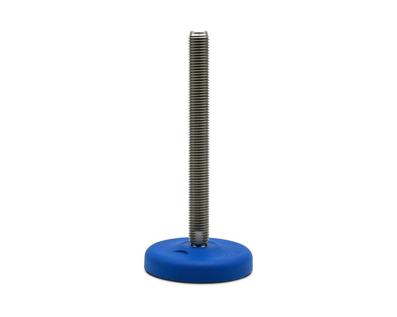 Gelenkfuß ECO30 Kunststoff PA blau, Ø 123 mm, M30 x 100 mm Edelstahl, Durchschlagsbohrungen Ø 12, 5 mm