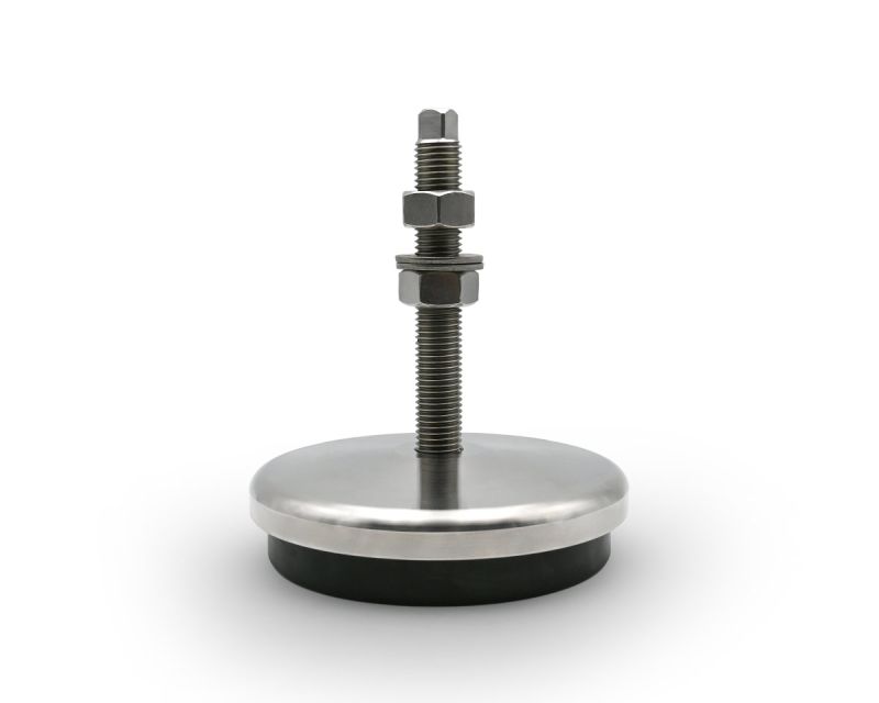 Maschinenfuß / Stellfuß ANTIVIBRATION Edelstahl, Ø 160 mm, M20 x 125 mm Edelstahl, Spindelspitze Vierkant, Antirutsch NBR