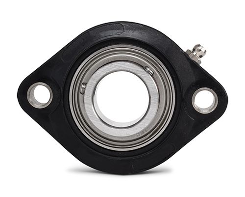 2-Loch Flanschlager CTL 206, PBT Kunststoff Gehäuse schwarz, Bohrungsabstand 90, 5 mm, MB Einsatz Edelstahl, Ø 30 mm