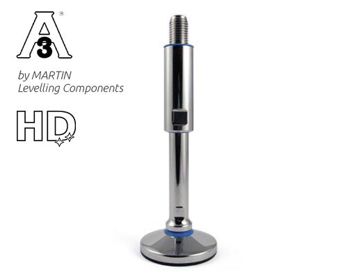 Nivellierfuß mit Gelenk TEKNO-HYGIENIC 3-A, Ø 60 mm, M16 x 190 mm Edelstahl, Verstellweg 70 mm, Hülse 85 mm, Antirutsch NBR