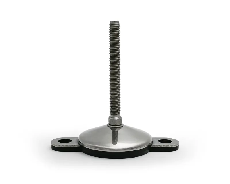 Maschinenfuß mit Gelenk VULCANIZED Edelstahl, Ø 60 mm, M12 x 50 mm Edelstahl, 2 Laschen Ø 15 mm, Antirutsch NBR schwarz
